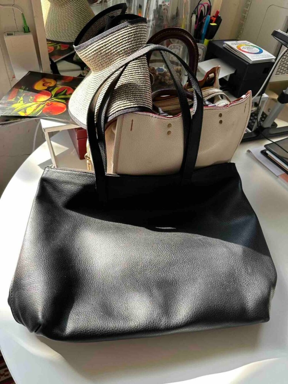 EUC CUYANA Classic Zip Top Leather Tote Black Pebbled Large